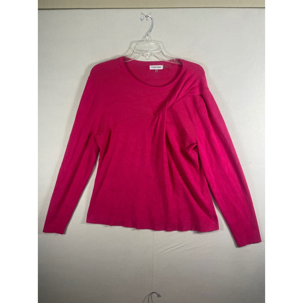 Calvin Klein Womens Hot Pink Twisted Front Long Sleeve Knit Top Size Large - Picture 2 of 7